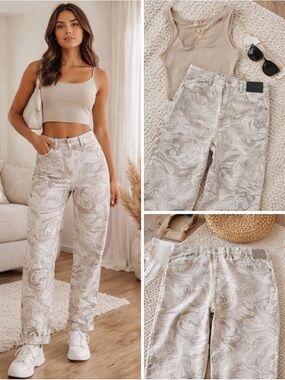 BDG Urban Outfitters High Rise Baggy Marble Print Jeans Size 26 Neutral Swirl